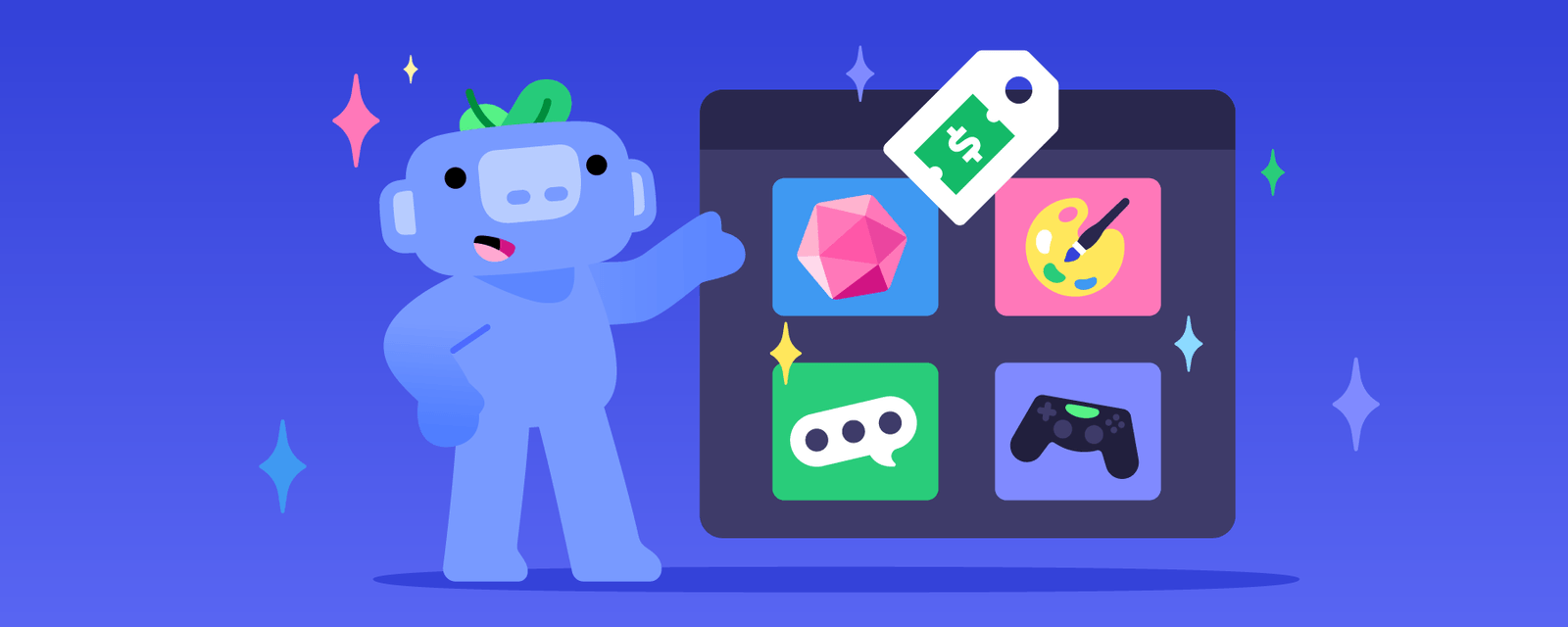 Wumpus showing off their digital shop, full of digital gems, gaming trinkets, and more.